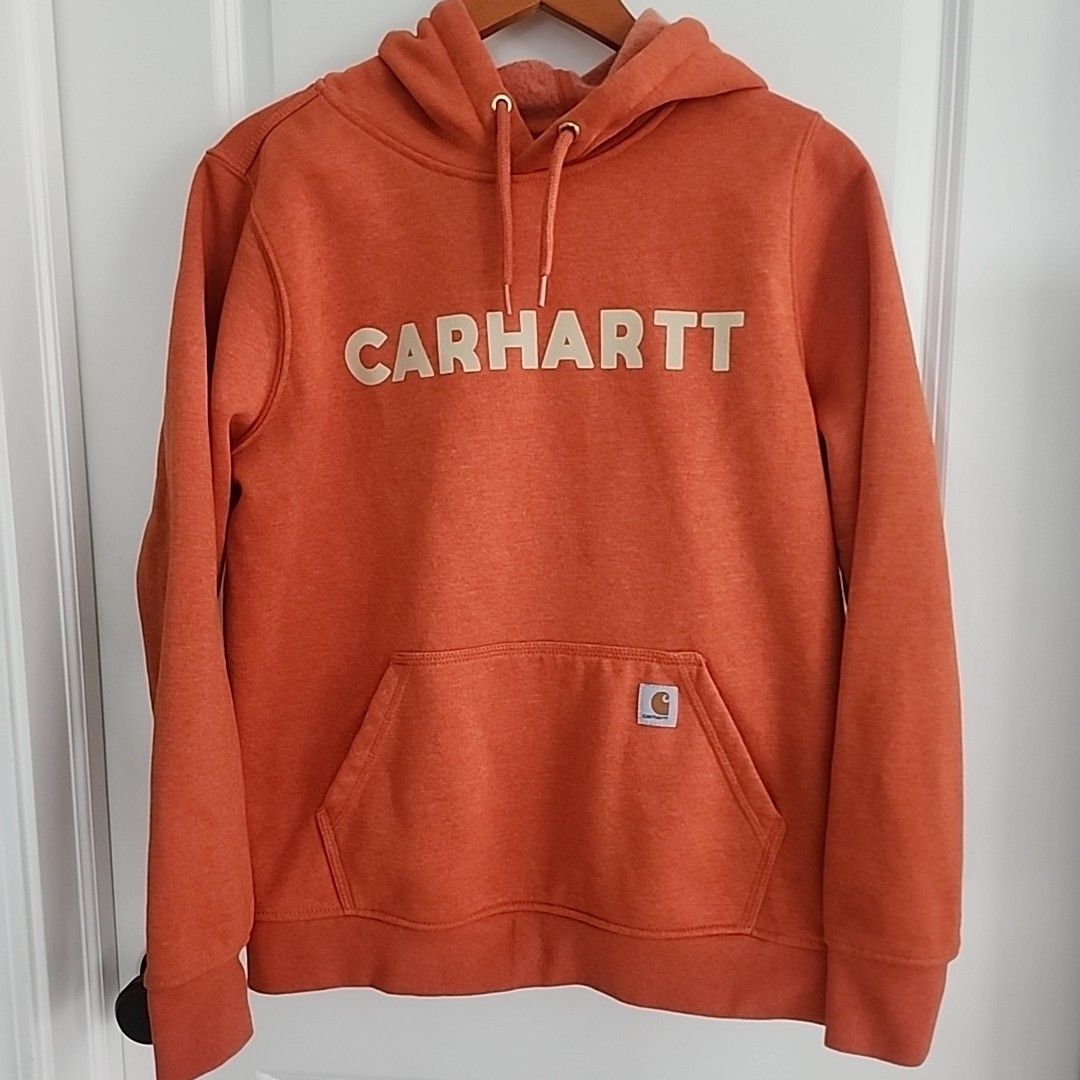 Carhartt Relaxed Fit Midweight Logo Graphic Hoodie Sweatshirt Womens L Orange